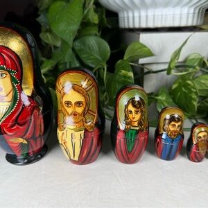 Russian Religious Nesting Dolls Matryoshka Set of 7 Hand Painted Icon 7” Tallest